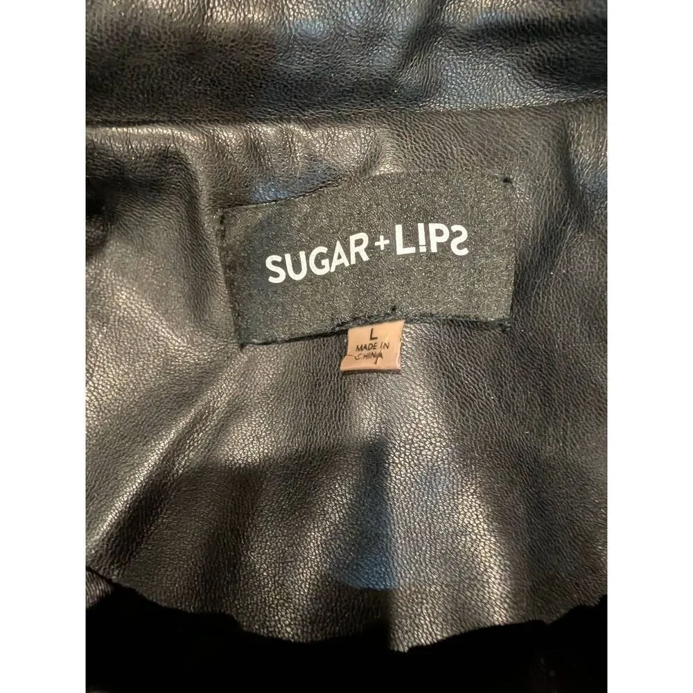Embroidered Studded Moto Faux Leather Jacket Women's Large Sugarlips - Picture 15 of 16
